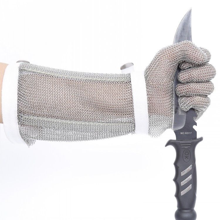 Long Cuff 5 Fingers Stainless Steel Cut-resistant Chainmail Gloves - Image 3
